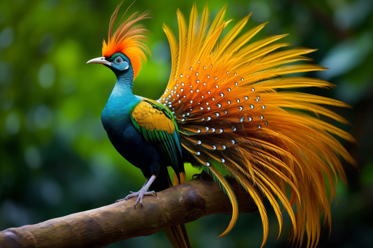 photo-wallpaper-a-colorful-bird-with-a-long-tail-sitting-on-a-branch