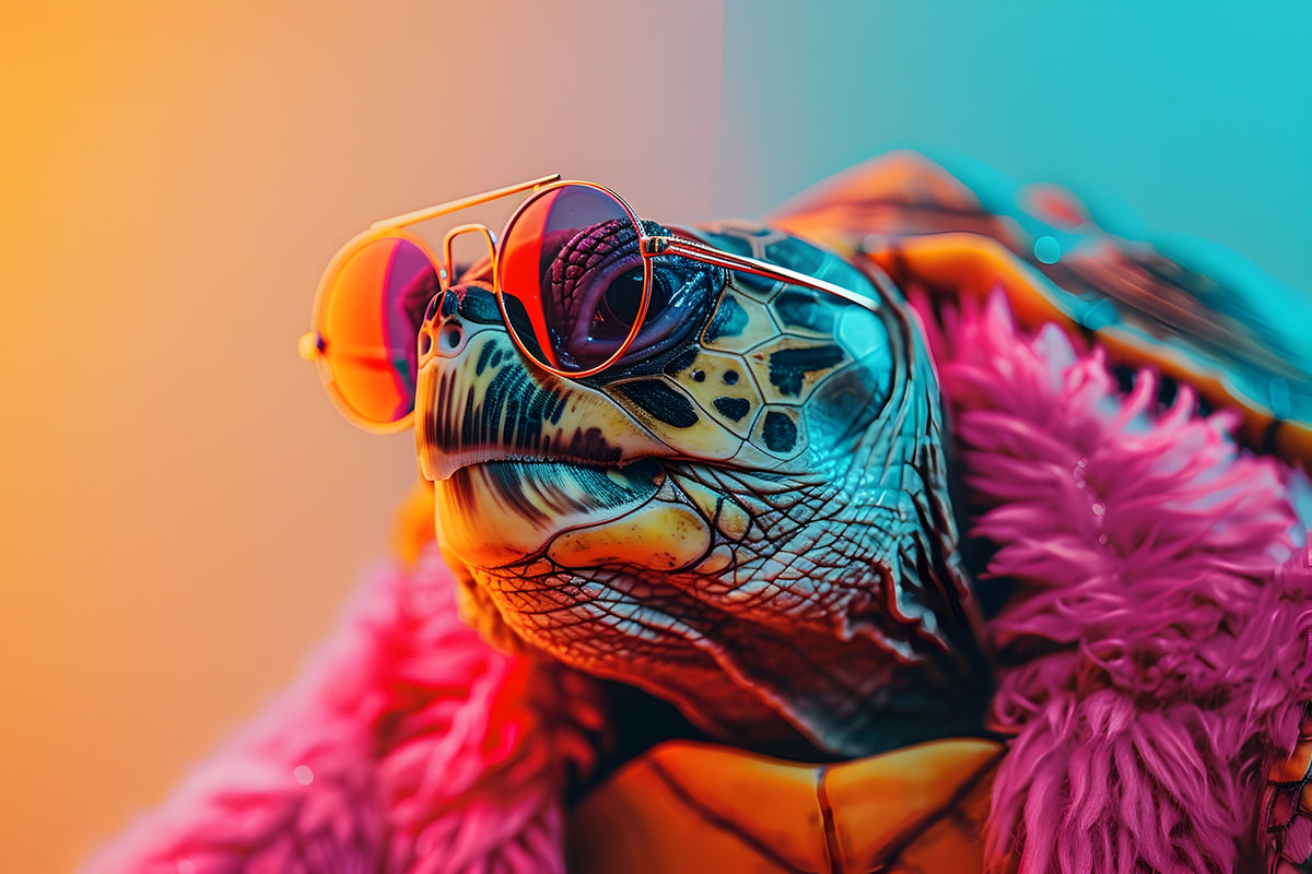 photo-wallpaper-turtle-in-round-sunglasses-against-neon-pink-and-turquoise