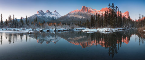 photo-wallpaper-three-sisters-aglow-at-dawn-mirrored-in-the-bow-river