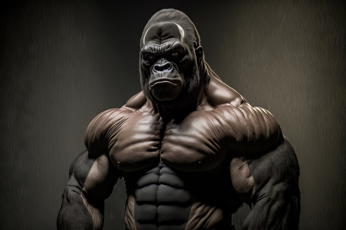 photo-wallpaper-gorilla-close-up-portrait-bodybuilder-posing-generative-ai