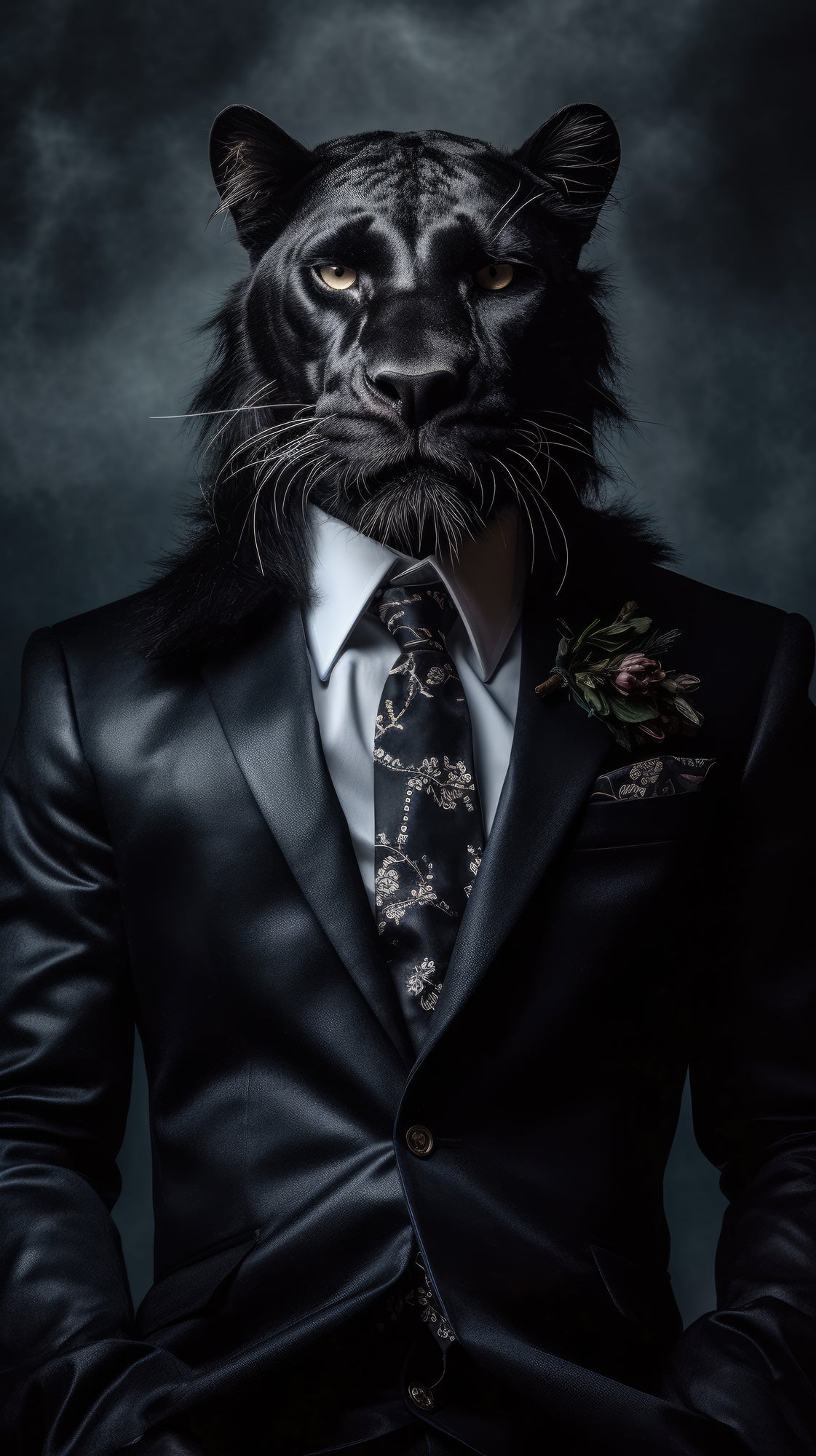photo-wallpaper-black-panther-in-a-dark-suit-portrait-with-floral-boutonniere