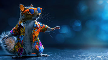 photo-wallpaper-dancing-squirrel-in-a-floral-shirt-and-orange-sunglasses-on-deep-blue