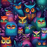 photo-wallpaper-colourful-owls-in-dark-night-foliage-glowing-illustration