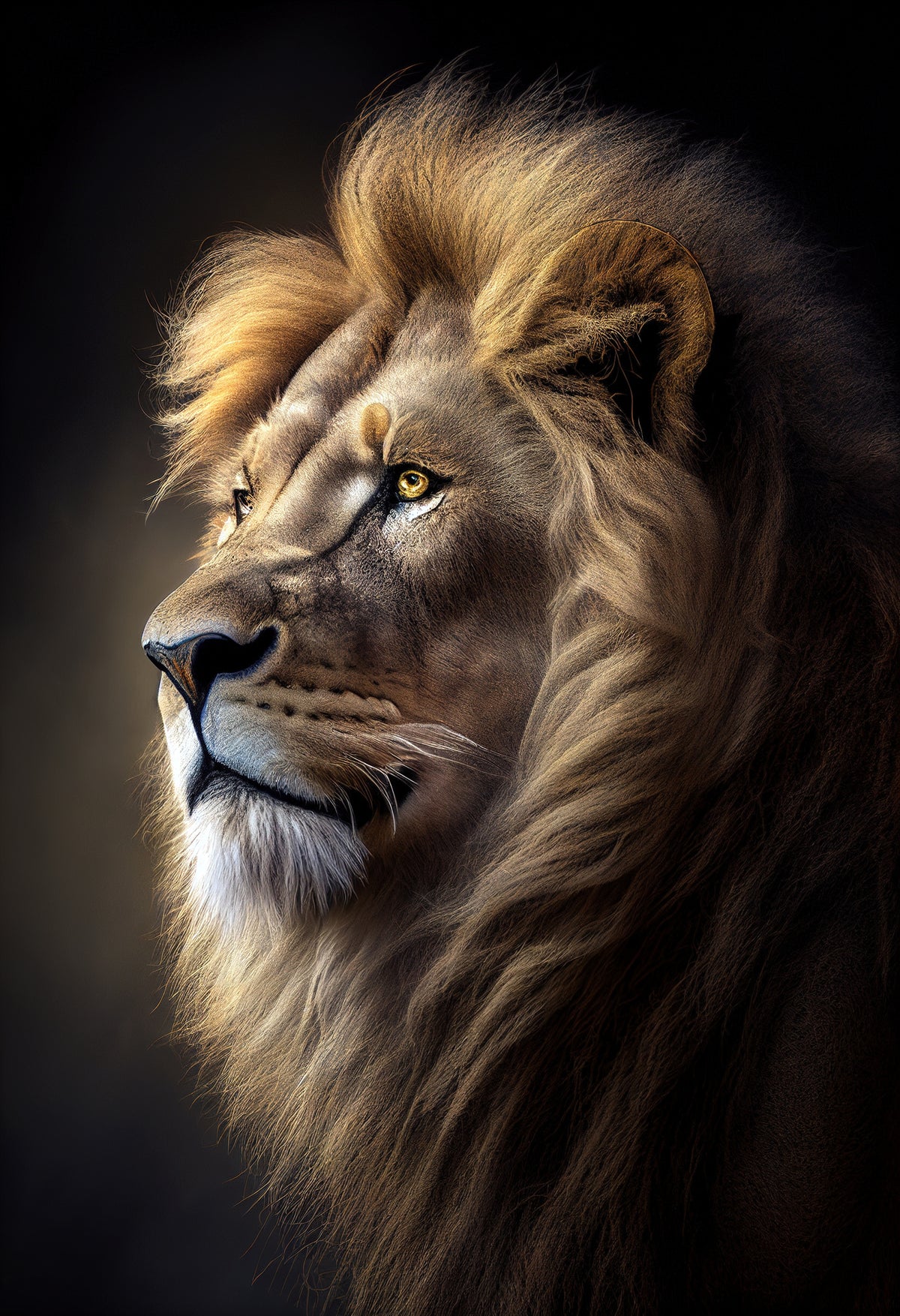 photo-wallpaper-lion-in-profile-with-golden-mane-against-deep-darkness