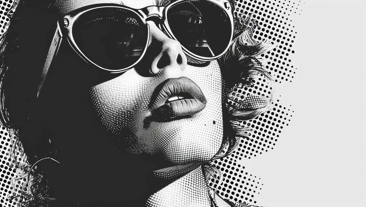 photo-wallpaper-black-and-white-portrait-of-a-woman-in-glasses-the-concept-of-pop-art-style
