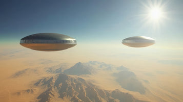 photo-wallpaper-two-ufos-hovering-over-a-desert-landscape-under-a-bright-sun