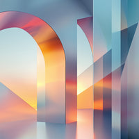 photo-wallpaper-mirrored-arches-at-sunset-glass-architecture-in-orange-and-blue