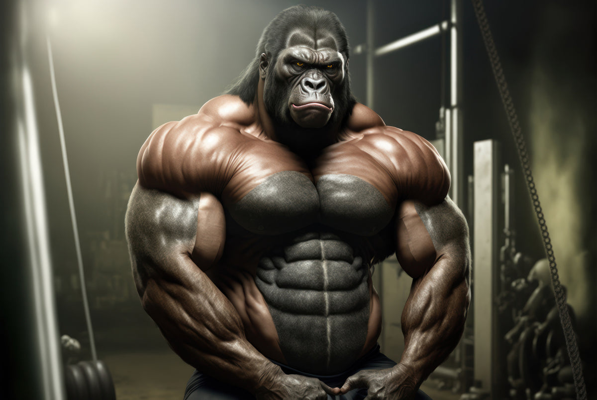 photo-wallpaper-muscular-gorilla-flexing-in-the-dim-light-of-an-old-gym