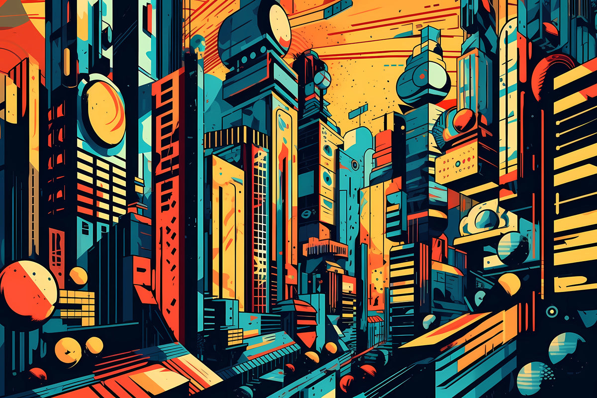 photo-wallpaper-pop-art-of-a-futuristic-city-digital-art-illustration-generative-ai