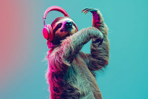 photo-wallpaper-dancing-sloth-with-pink-headphones-in-neon-light