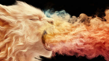 photo-wallpaper-roaring-lion-in-profile-exhaling-coloured-smoke-against-black