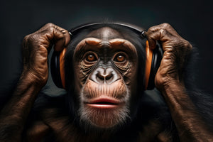 photo-wallpaper-chimpanzee-with-headphones-generative-ai