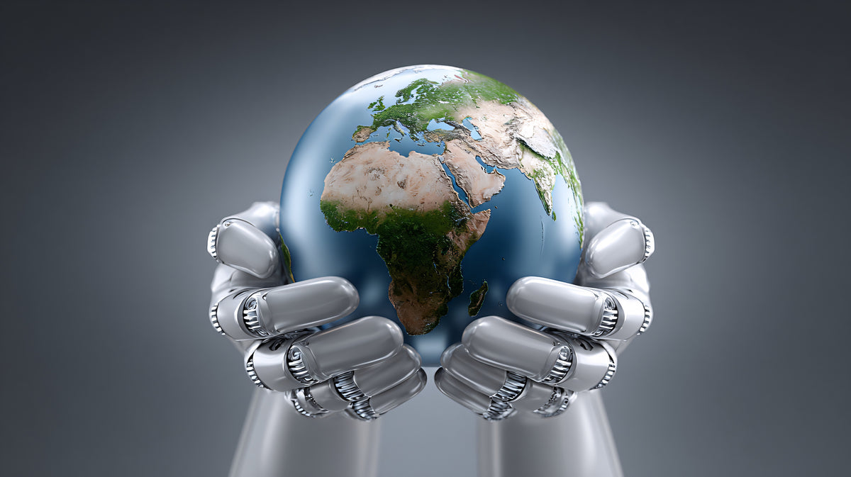 photo-wallpaper-white-robot-hands-cradling-the-blue-globe-against-a-grey-backdrop