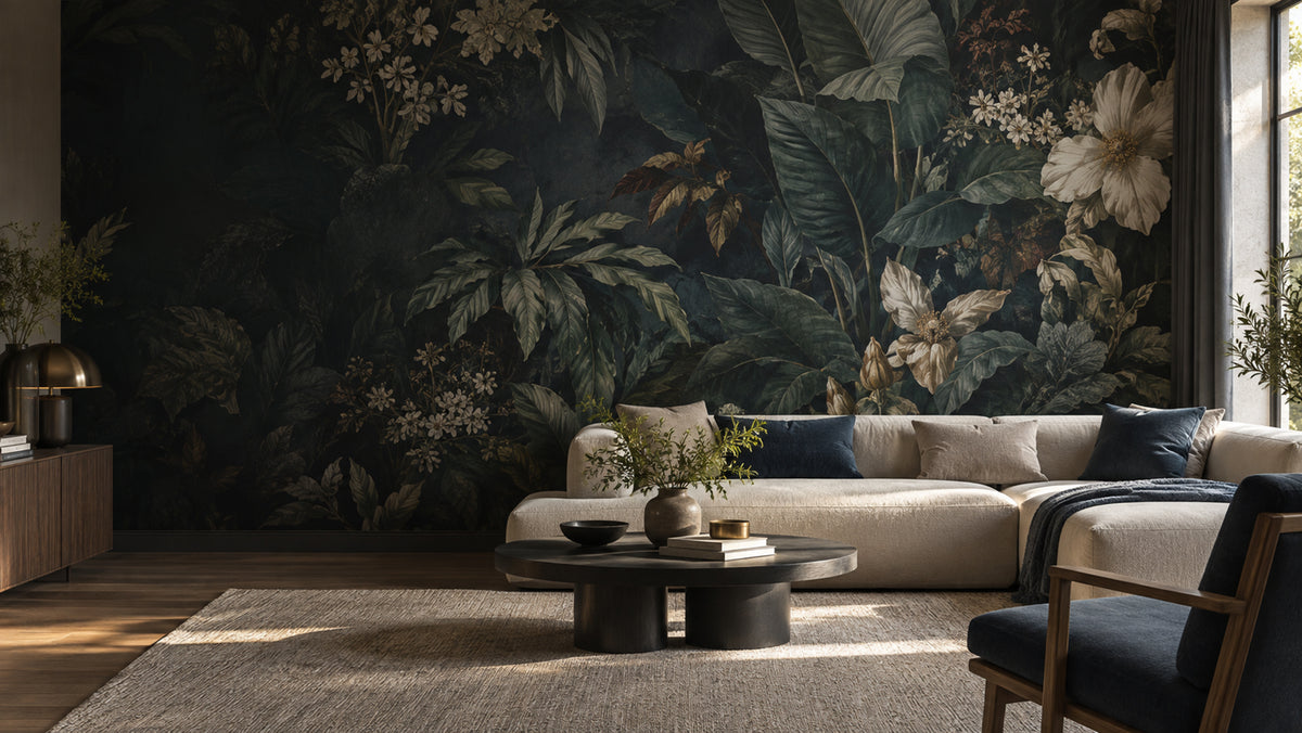 Botanische Fototapete im Wohnraum