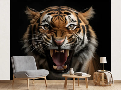 photo-wallpaper-detailed-portrait-of-a-roaring-tigers-face-isolated-on-black-background-generative-ai