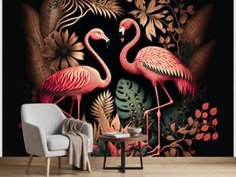photo-wallpaper-two-flamingos-in-dark-jungle-foliage-art-deco-in-rose-and-copper