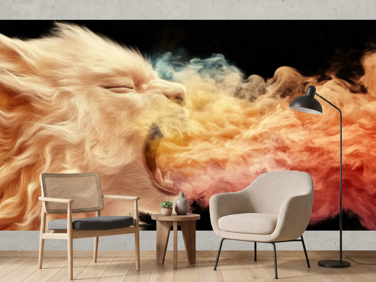 photo-wallpaper-roaring-lion-in-profile-exhaling-coloured-smoke-against-black