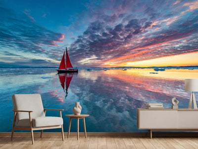 photo-wallpaper-red-sailboat-sunset-reflection