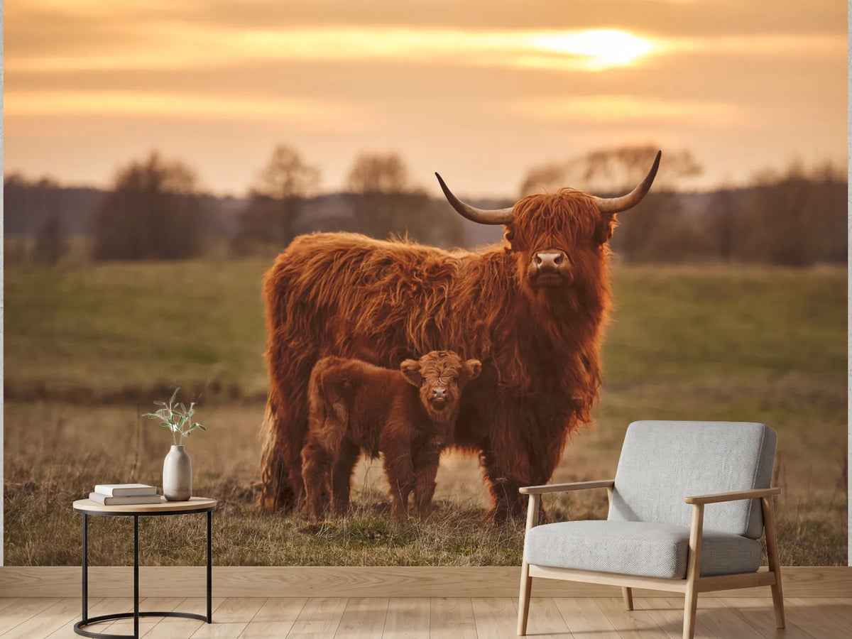 photo-wallpaper-highland-cow-with-calf