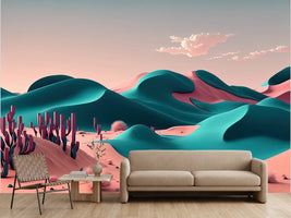 photo-wallpaper-surreal-desert-dunes-in-blush-pink-and-teal-with-cacti-in-the-sand