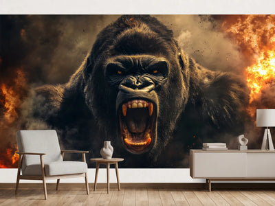 photo-wallpaper-angry-gorilla-roaring-amidst-flames-and-smoke