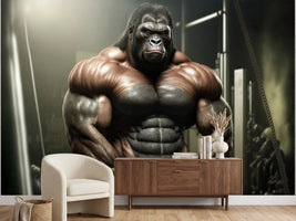 photo-wallpaper-muscular-gorilla-flexing-in-the-dim-light-of-an-old-gym
