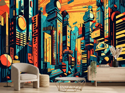 photo-wallpaper-pop-art-of-a-futuristic-city-digital-art-illustration-generative-ai