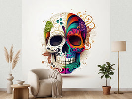 photo-wallpaper-sugar-skull-split-in-two-white-filigree-meets-vivid-colour