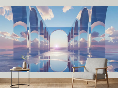 photo-wallpaper-mirrored-arches-above-still-water-at-sunset