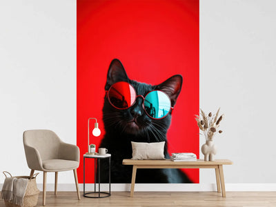 photo-wallpaper-black-cat-in-round-sunglasses-against-vivid-red
