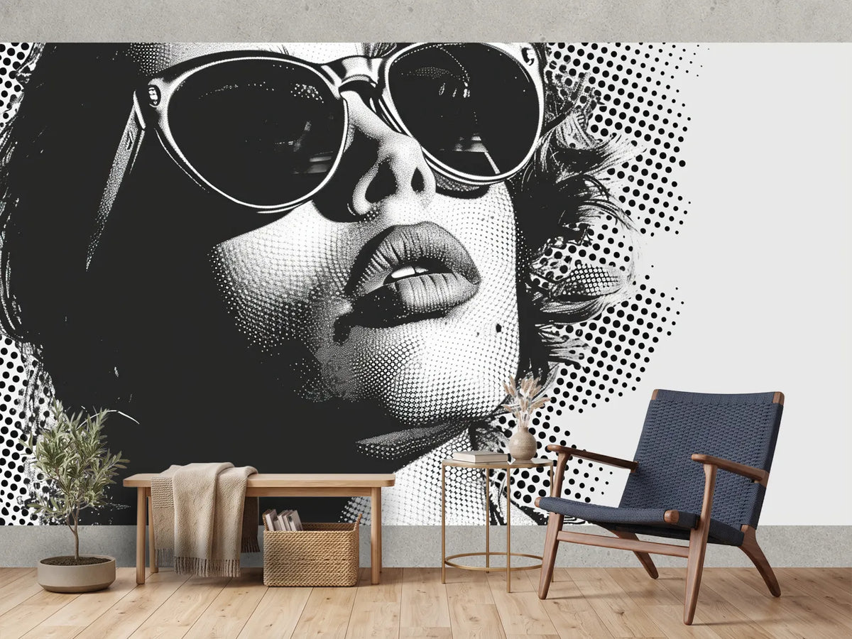 photo-wallpaper-black-and-white-portrait-of-a-woman-in-glasses-the-concept-of-pop-art-style