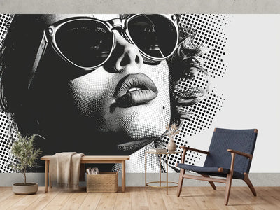 photo-wallpaper-black-and-white-portrait-of-a-woman-in-glasses-the-concept-of-pop-art-style