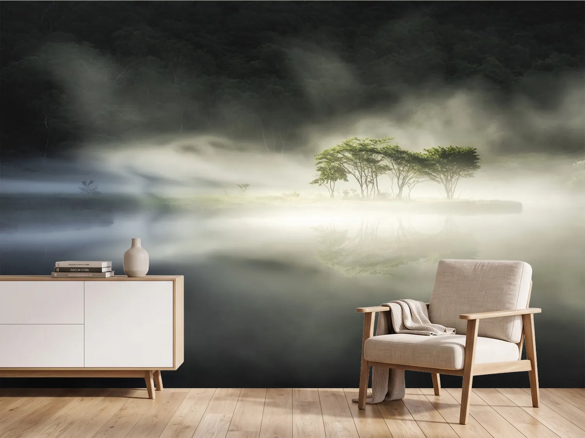 photo-wallpaper-misty-island-trees-reflection