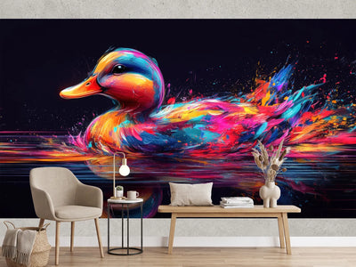 photo-wallpaper-duck-of-glowing-paint-splashes-on-dark-water