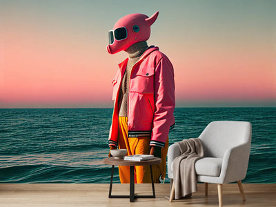 photo-wallpaper-pink-animal-mask-by-the-sea-surreal-figure-at-dusk