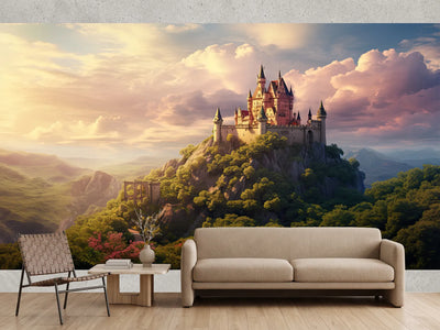 photo-wallpaper-fairytale-castle-on-a-wooded-crag-in-golden-evening-light