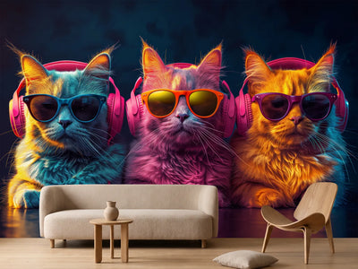 photo-wallpaper-three-cats-in-headphones-and-sunglasses-lit-in-neon-colours