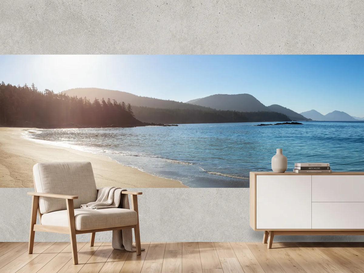 photo-wallpaper-sandy-bay-with-pine-clad-headland-in-soft-morning-light