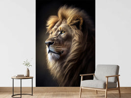 photo-wallpaper-lion-in-profile-with-golden-mane-against-deep-darkness