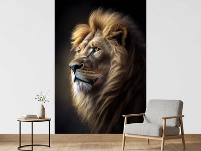 photo-wallpaper-lion-in-profile-with-golden-mane-against-deep-darkness