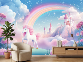 photo-wallpaper-unicorn-before-a-fairy-tale-castle-beneath-a-pastel-rainbow