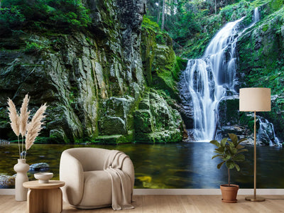 photo-wallpaper-waterfall-over-mossy-rock-ledges-into-a-still-forest-pool