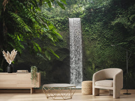 photo-wallpaper-slender-jungle-waterfall-over-a-moss-green-rock-face