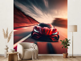 photo-wallpaper-red-sports-car-racing-down-the-track-in-blurred-evening-light