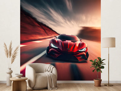 photo-wallpaper-red-sports-car-racing-down-the-track-in-blurred-evening-light