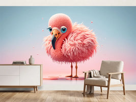 photo-wallpaper-cute-cartoon-pink-flamingo-generative-ai