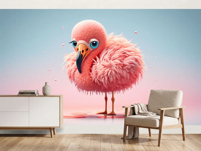 photo-wallpaper-cute-cartoon-pink-flamingo-generative-ai