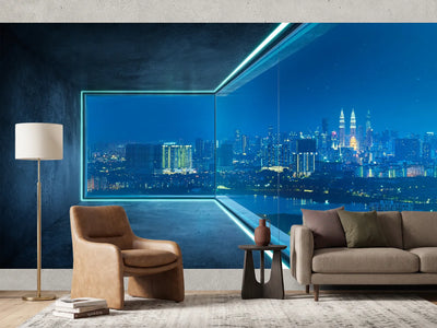 photo-wallpaper-night-skyline-beyond-panoramic-glass-concrete-room-in-deep-blue