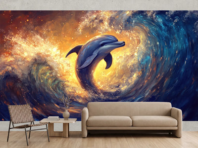 photo-wallpaper-dolphin-leaping-through-vibrant-celestial-waves