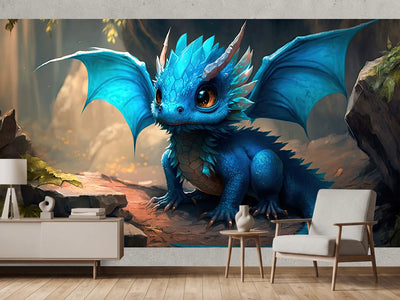 photo-wallpaper-little-blue-dragon-with-golden-eyes-among-mossy-rocks